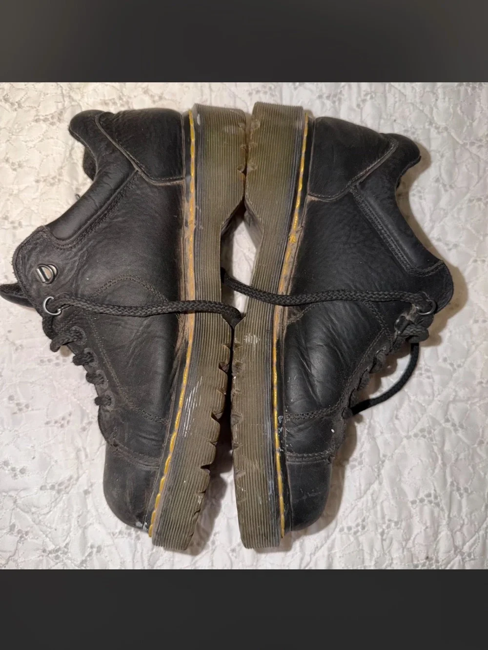 Dr. Martens Black Leather Low-Top Sneakers with Yellow Welt Stitch